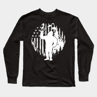 Bigfoot Alien Usa Flag Long Sleeve T-Shirt